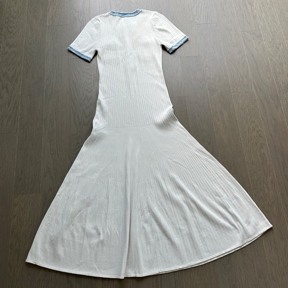 SANDRO Alecia Knit Denim Trim Midi Dress White Button Detail - FR 42 / US 10 - Picture 3 of 12